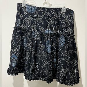 Charlotte Brody New York Ruffle Floral Mini Skirt 100% Silk SIze 8 Blue